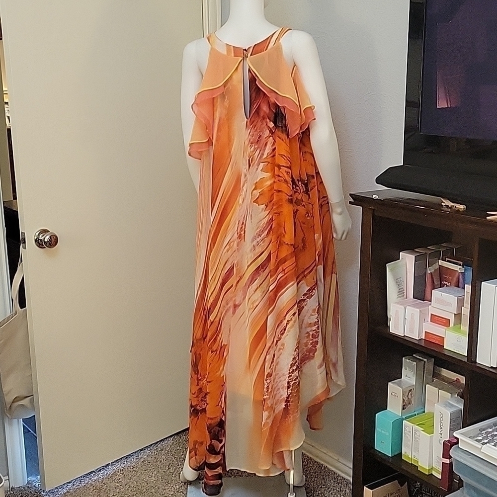 Ashley STEWART Chiffon Abstract Layered Maxi Camisole Bardot Tiki Slip Dress - Picture 8 of 12